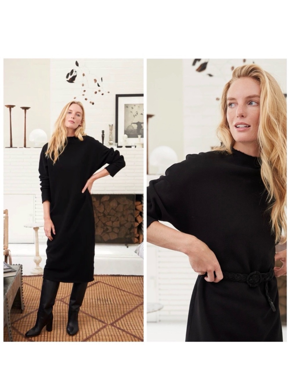 Frank & Eileen Isabelle Black Triple Fleece‎ Dress Sweatshirt Funnel neck comfy